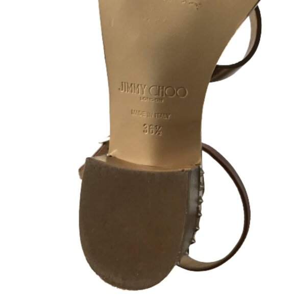 Jimmy Choo Leather Star Studded Wrap Sandals Womens 36.5 Brown Block Heels Shoes - Picture 9 of 13